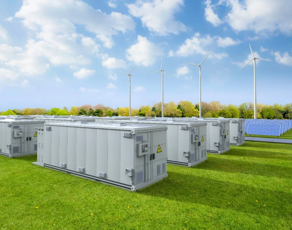 Nowoczesny magazyn energii zamontowany na ścianie w garażu, podłączony do falownika hybrydowego